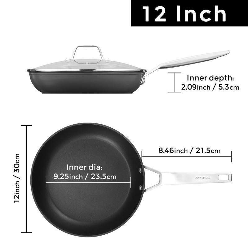 MsMk 12 Inch Nonstick Frying Pan with Lid, Titanium and