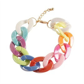 Rosemarie & Jubalee Women's Bold And Colorful Statement Chunky Resin Links Chain Necklace Earring Designer Jewelry Set (Rainbow Bracelet, 8"+1" Extender)