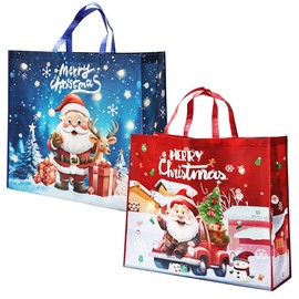 Large Size Christmas Tote Bags, 2pcs 60 x 55 x 20cm Non-woven Fabric Gift Bags Christmas Shopping Bags Large for Gift Wrapping Decoration