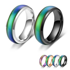 Mivofun 2 Pcs Mood Rings, Temperature Emotion Ring, Stainless Steel Color Changing Mood, for Boyfriend Girlfriend Couple Fashion Jewellery Daily Party Birthday Valentine's Day Gift Anniversary (9, Black, Silver)