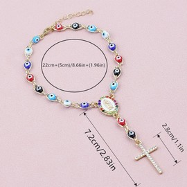 Car Rosary for Rearview Mirror,Golden Evil Eye Rearview Mirror Auto Rosary Beads Car Medal and Cross Hanging Accessories for Mirror Interior Decors for Women Men
