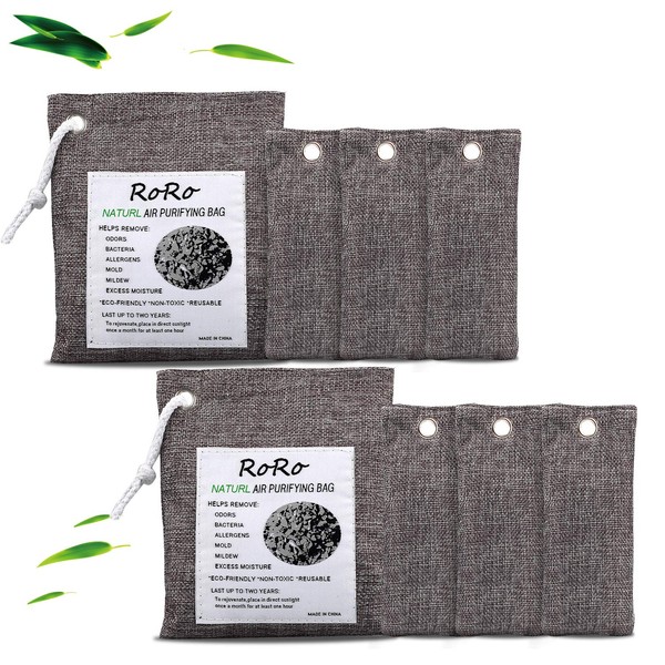 RONGRONG 8 Pack Natural Bamboo Activated Charcoal Air Purifying Bags,