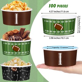Kochorie Kochorie 100 Pack Football Snack Bowl Party Supplies 12oz Paper Ice Cream Cups Disposable Soup Chili Bowl for BBQ Picnic Sports Events Household Birthday Party Supplies