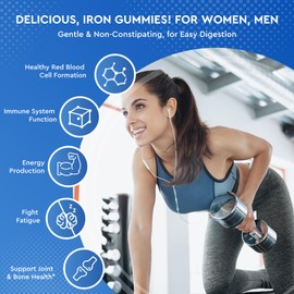 Iron Gummies with Zinc, Calcium, Vitamin C, B6 & B12 | Iron Supplement for Women, Men & Kids | Supports Anemia & Deficiency, Blood Builder & Cell Formation | Chewable Mixed Berry Flavor, 60 Gummies