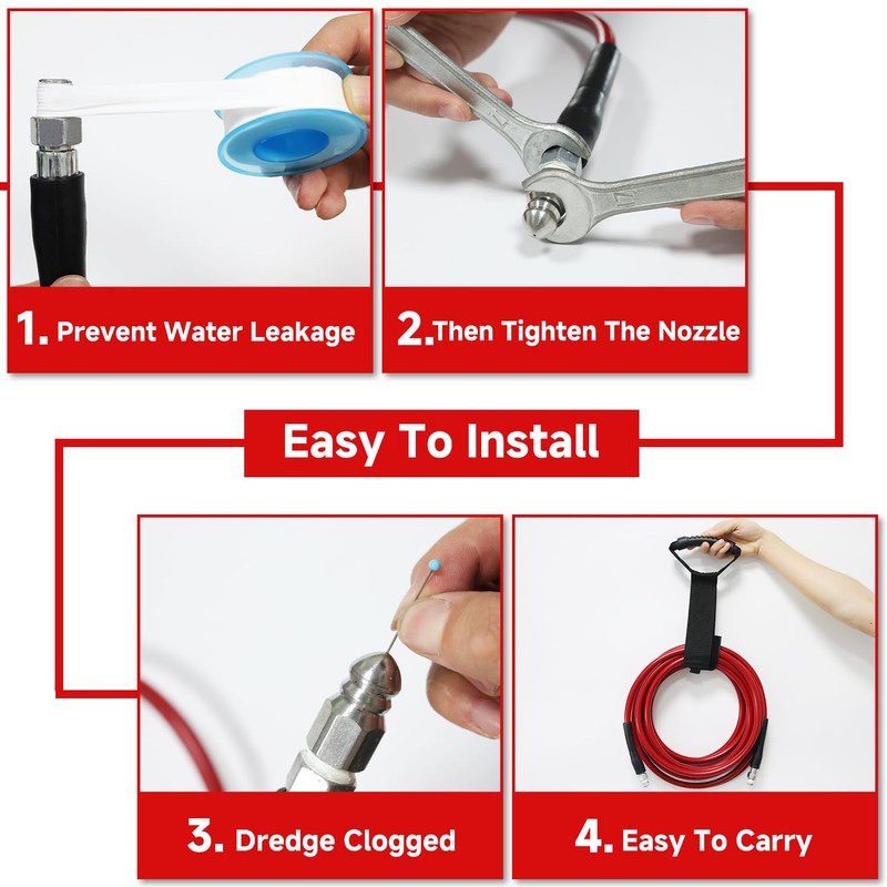 Pressure Washer Cleaning Kit Sewer Jetter Kit for 1/4 Inch