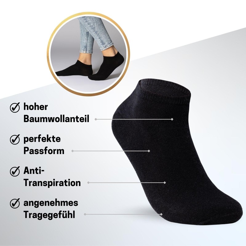 Sneaker Socken Herren 43-46 Schwarz 10 Paar Kurze Socken Atmungsaktive