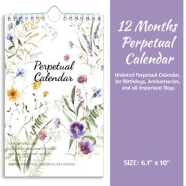 Perpetual Calendar – Undated Calendar 12-Month for Birthday, Anniversaries, Important Days, Festivals Reminder, 6'' x 10'' with 2 Lines Per Days, Twin-wire Binding, Thicker Paper, Minimalist Flowers