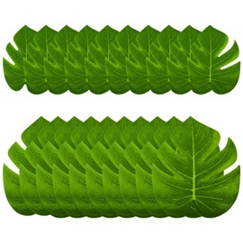 Abeillo 20PCS Artificial Palm Leaves, Monstera Leaf Decor Tropical Green Simulation Monstera Leaves, Faux Turtle Leaf Decoration for Hawaiian Luau Party Jungle Beach Table Wall Decor