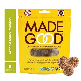 MadeGood Chocolate Banana Granola Minis, 6 Pouches (3.5oz/each); Wholesome and Delicious Bite-Sized Snacks; Organic; Made with Allergy Friendly Ingredients; Ideal for School Safe Lunches and Snacks