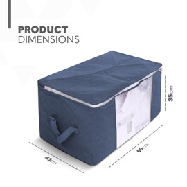 Delka 90L Storage Bags with Lids, Large Storage Boxes with lids, Storage Unit for Clothes, Duvets, Blankets, Toys, Pack of 3 Foldable Organizers with Reinforced Handles and Clear Window (Navy)