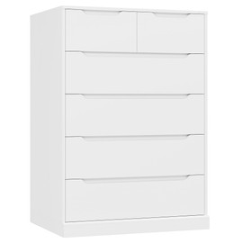 HOSTACK Modern 6 Drawer Dresser for Bedroom, Tall Chest of Drawers with Storage, Large Wood Storage Chest Organizer with Cut-Out Handle, Accent Storage Cabinet for Living Room, Entryway, Classic White