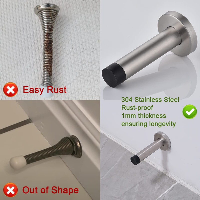 JQK Door Stopper, 304 Stainless Steel Thicken 1mm Sound Dampening