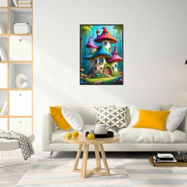MEIYUDA Mushroom House Diamond Painting Kits for Adults,5D Landscape Diamond Art Kits,DIY Full Round Drill Fantasy Gem Art Painting Crafts for Home and Office Wall Decor 12x16inch