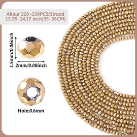 FASHEWELRY 10 cuentas de cristal facetado de 2 mm, cuentas espaciadoras de cristal Rondelle Briolette, chapadas en oro claro, para hacer collares, pulseras y joyas