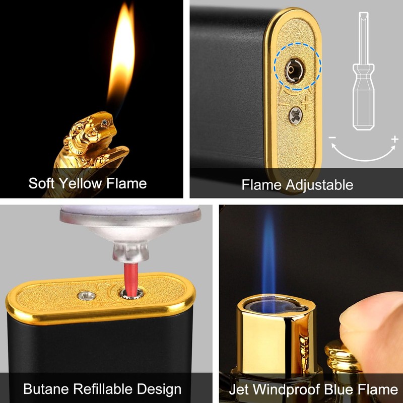 Magic Dual Flame Tiger Lighter, Butane Refillable Torch Lighter Double