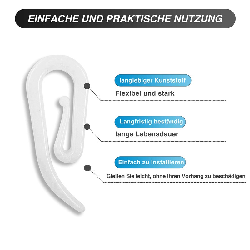 CZ Store Plastic Curtain Hooks | 100 Pack | 28x12mm