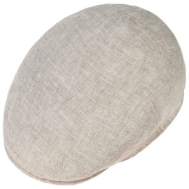 Stetson Woodfield Linen Flat Cap - Men's Linen Hat - Peaked Cap Made of Linen with UV Protection (+40) - Summer Cap Herringbone - Flat Cap Spring/Summer - Men's Hat, light beige, 57