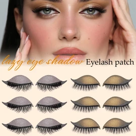 3 Pairs Lazy Eye Shadow Eyelash Patch, 2-in-1 Lazy Eyeshadow Eyelash Patch Stickers – Reusable Eye Patches for Quick Makeup – No Glue False Lashes for Beginners & Women (Gold)