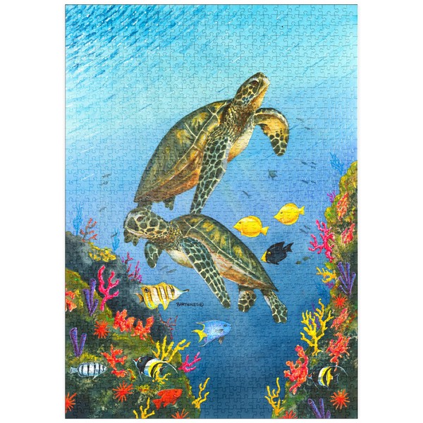 MyPuzzle Lebendige Meeresschildkröten in Korallenriff-Aquarellfarbe - Premium 1000 Teile Puzzle