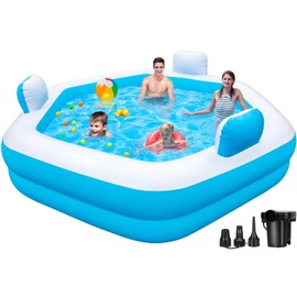 Bitlyle Inflatable Pool for Adults, 77" X 71" X 22" Full-Sized Blow Up Pool with Pump,Oversized Thickened Family Swimming Pool for Backyard Outdoor Summer Water Party