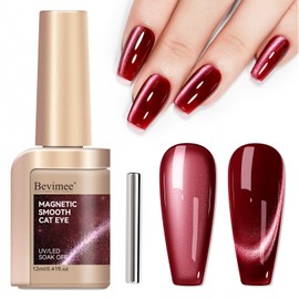 Bevimee Cat Eye Gel Nail Polish, Wine Red Glitter Magnetic Gel Polish Moonlight, Cateye Polish With Magnet Stick Burgundy Gel Nail Holographic Shimmer UV Velvet Manicure Salon DIY Home, 12ML