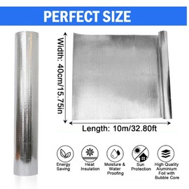 LOLYSIC 40cm x10m Radiator Reflector Foil, 3mm Thick Heat Reflective Foil Insulation Roll, Energy Saving Bubble Radiator Reflector Panels, Aluminium Thermal Radiator Foil Reflector Roll