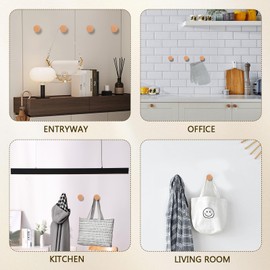 Xorim 8 PCS Wood Wall Hooks, Natural Wooden Coat Hooks Wall Mounted, Modern Handmade Birch Wood Walls Hook, Heavy Duty Coat Hanger Hook for Hanging Bags,Towels,Purse, Hats