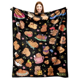 NieNeaNia Capybara Blanket Gifts Warm Flannel Capybara Themed Throw Blanket Capybaras Blankets Decor Bedding 60"x50"