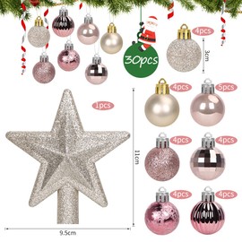 Christmas Baubles Pink White, 30 Pieces Mini Christmas Decoration Baubles Set, 3 cm Christmas Tree Baubles Plastic, Baubles Christmas Decoration, Shiny Glitter Matt Christmas Tree Ornaments