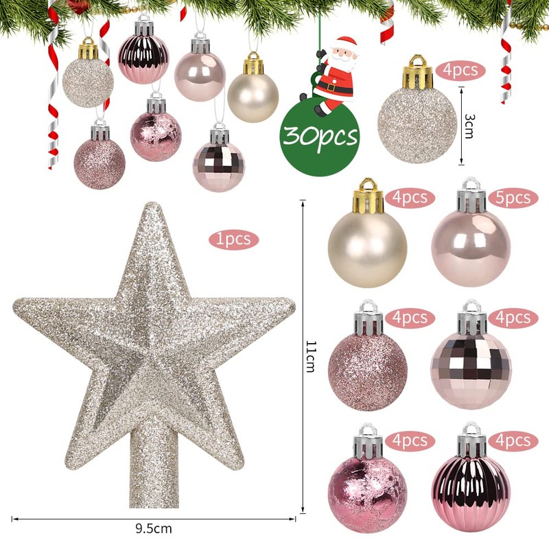 Christmas Baubles Pink White, 30 Pieces Mini Christmas Decoration Baubles