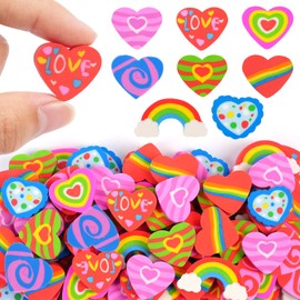 Wolpark Valentine Erasers for Kids Bulk 48pcs Large Heart and Rainbow Pencil Erasers Valentines Day Gift for Kids Desk Pet Back to School Supplies Classroom Rewards Party Favors Goodie Bag Stuffers
