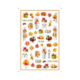 Generic Autumn Leaf Nail Decal Sticker Turkey Thanksgiving Pumpkin Maple Fruit Stickers B108 Nail Wraps Stickers Manicure Supplies for Women Nails Full Long Lasting Easy Apply and Remove