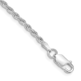 GlittersandGold Sterling Silver Rhodium-plated 2.25mm Diamond-cut Rope Chain Necklace