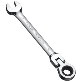 AMTOVL Flex-Head Ratcheting Combination Wrench, 10MM Ratcheting Wrench Spanner Metric, 72-Teeth, 180°, Cr-V, Chrome Plating for Auto Bicycle, Maintenance Repair