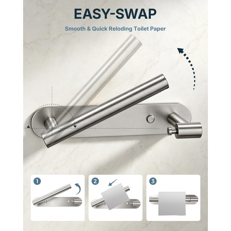 RARXTR Toilet Paper Holder Adhesive or Screw Stainless Steel Brushed