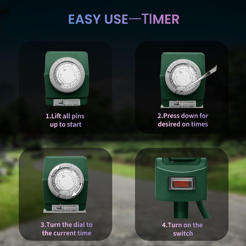 K KASONIC - 24 Hour Outdoor Stake Timer, 6 Outlets