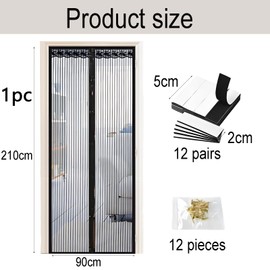 37 Pcs Fly Screens for Doors, 90x210cm Door Fly Screen Curtain with Golden Thumbtacks and Magic Tape Easy to Install for Patio Bedroom Doors and Balcony Suitable for Kid and Pet Black