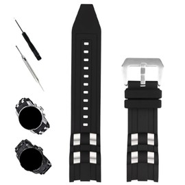 XIW Compatible for 26mm Invicta Pro diver Rubber Watch Band With Silver/Golden Insert Replacement for men Silicone Wirstband Strap women Bracelet (Black Band Silver Insert)
