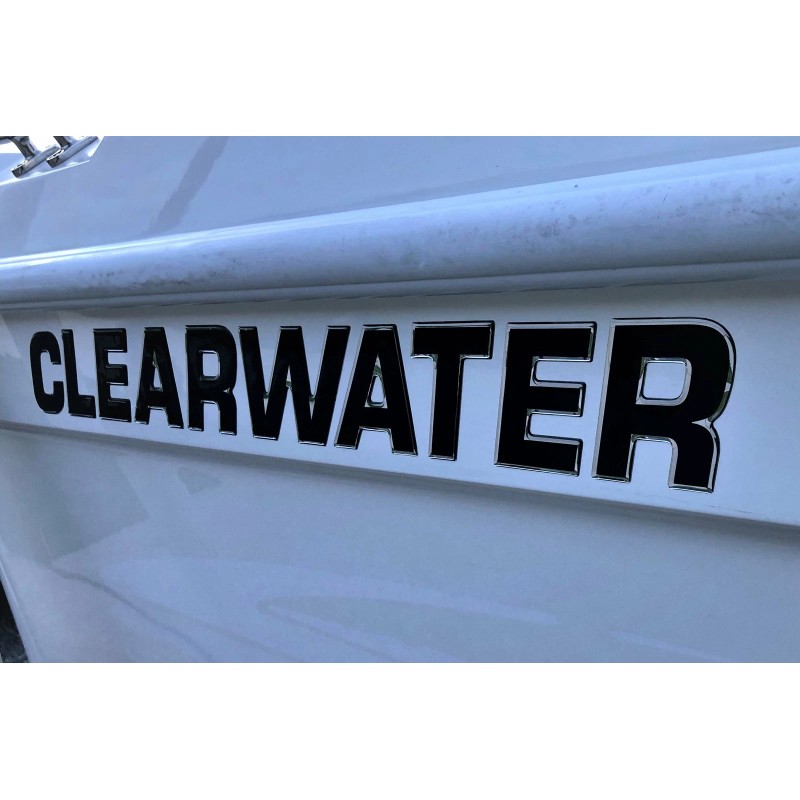 3DLTRG Black Center - Chrome Outline Domed Boat Registration Numbers