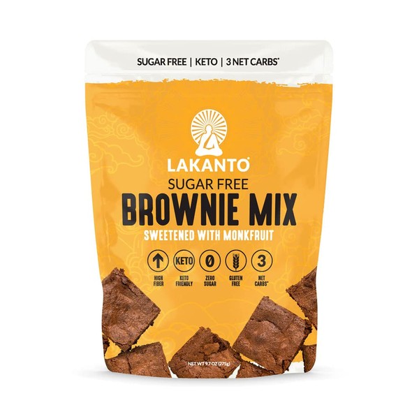 Lakanto Sugar Free Brownie Mix - Sweetened with Monk Fruit Sweetener, Keto Diet Friendly, Delicious Dutched Cocoa, High in Fiber, 3g Net Carbs, Gluten Free, Easy to Make Dessert (Pack of 1)