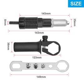 Vkinman Pop Rivet Gun Adapter Kit, Professional Rivet Gun Adapter Rivet Drill Attachment with 4 Rivets Heads Cordless Rivet Gun Power Drill Adaptor Kit