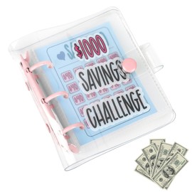 Mini Money Saving Binder with 25 Envelopes, $1000 Savings Challenge Book, Portable Budget Tool (Pink, ＄1000/1 Pack)
