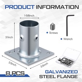Blulu 8 Pack Galvanized Steel Flange Oblong Base for 1-5/8 OD Tubing, Suitable for Mounting Stainless Worktables, Equipment Stands, Kitchen Equipment Legs