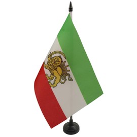 Iran Old Persia Table Flag 5'' x 8'' - Persian Desk Flag 21 x 14 cm - Black plastic stick and base - Drapeau Iran Ancienne Perse AZ FLAG