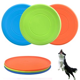 XIGOU Dog Flying Disc, 3 Pack Dog Flyer Toys, Soft Rubber Interactive Lightweight Flying Disc Dog Toy for Small Large Dogs - Floats in Water & Safe on Teeth, 7 inch.