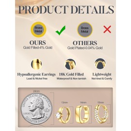 MILACOLATO 3 Pairs of Earrings Gold Hoop Earrings & Silver 925 Set 18K Gold-Plated Hypoallergenic Golden Earrings Women's Huggie Small Hoop Earrings Gold/Silver Earrings Stackable for Piercing Ear