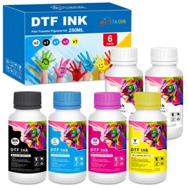Mutikor DTF Ink for Printer XP15000 DX5 DX7 5113 XP600 I3200 4720 TX800, Heat Transfer Ink for ET-8550 Printer L1000, L1800, L805, R1390, R2400, 500ml for DTF White and 250ml for BKCMY