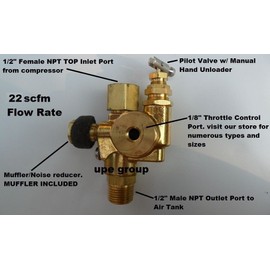 conrader Air Compressor Pilot Check Valve Unloader Combination Discharge 1/2" Female NPT Inlet X 1/2" Male NPT Outlet - All in ONE Valve for Gas Powered COMPRESSORS (95-125 PSI)