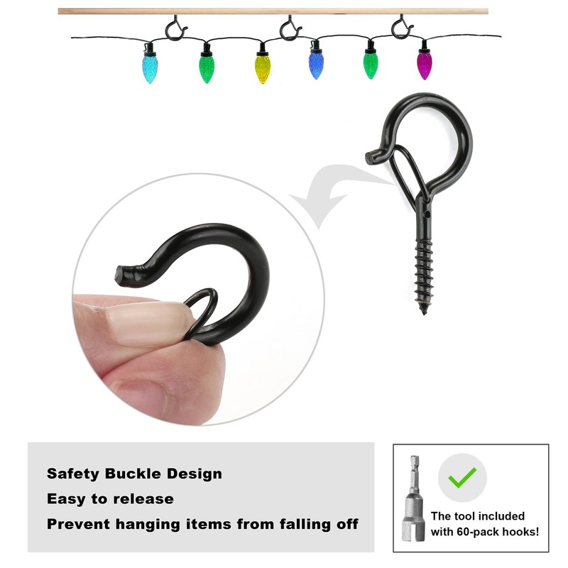 PlusRoc 60 Pack Christmas Light Hooks for Outdoor Seasonal Lighting