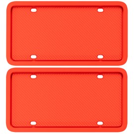Silicone License Plate Frame, Premium Grade Universal Car Plate Frame, Rust Proof, Rattle Proof, Weather Proof License Plate Holder for US CA Standard (Red | 2-Pack)
